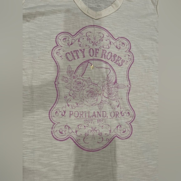 Cream V-Neck Blouse with Pink Graphic - Picture 7 of 9